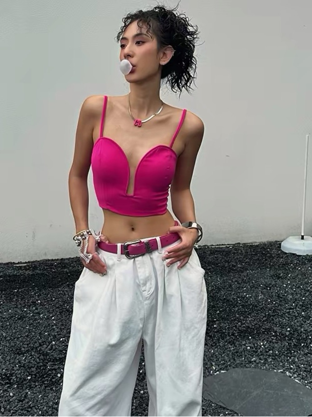 Hot Pink V-Wire Bustier Crop Top